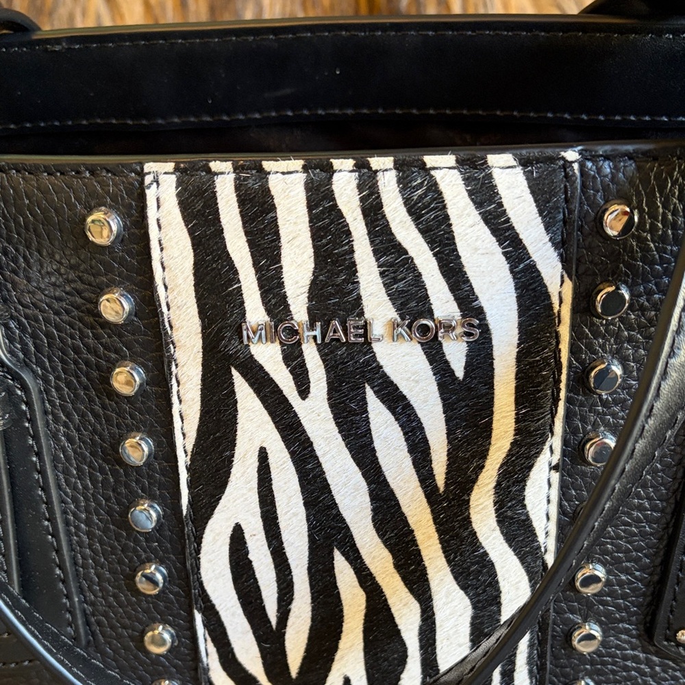 Michael Kors Black Tote with Zebra-Print Center Panel - Picture 4 of 7